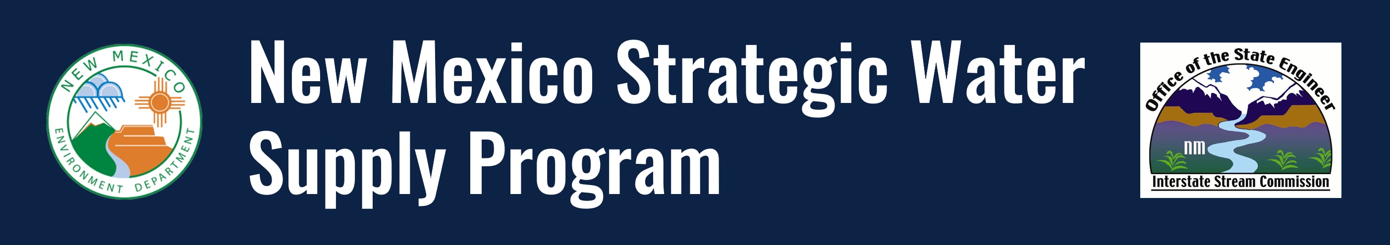 New Mexico Environment Department logo, New Mexico Strategic Water Supply Program logo, Office of the State Engineer Interstate Stream Commission logo